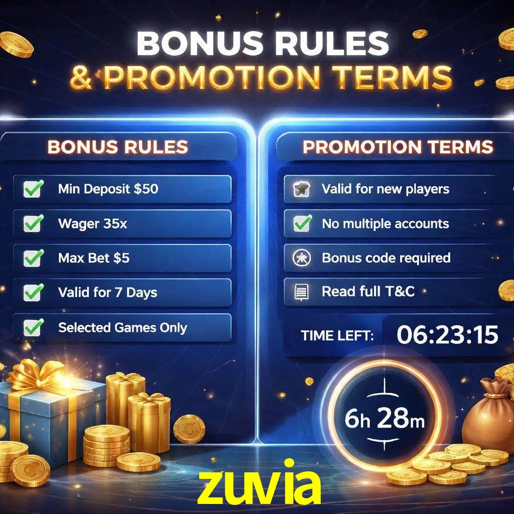 Reglas de promoción zuvia y condiciones de bonos explicadas visualmente