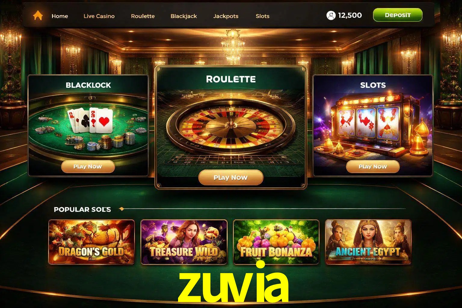 Vista de la plataforma zuvia Casino mostrando categorías organizadas de juegos en línea