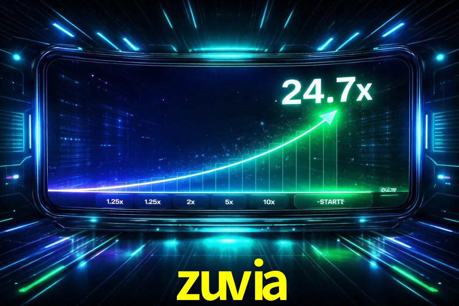 Una pantalla moderna de juego estilo crash con multiplicadores ascendentes, visuales de neón y una interfaz intensa enfocada en la acción.